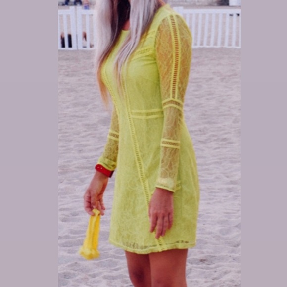 H&M neon green long sleeve lace mini dress size 4 - Picture 7 of 8
